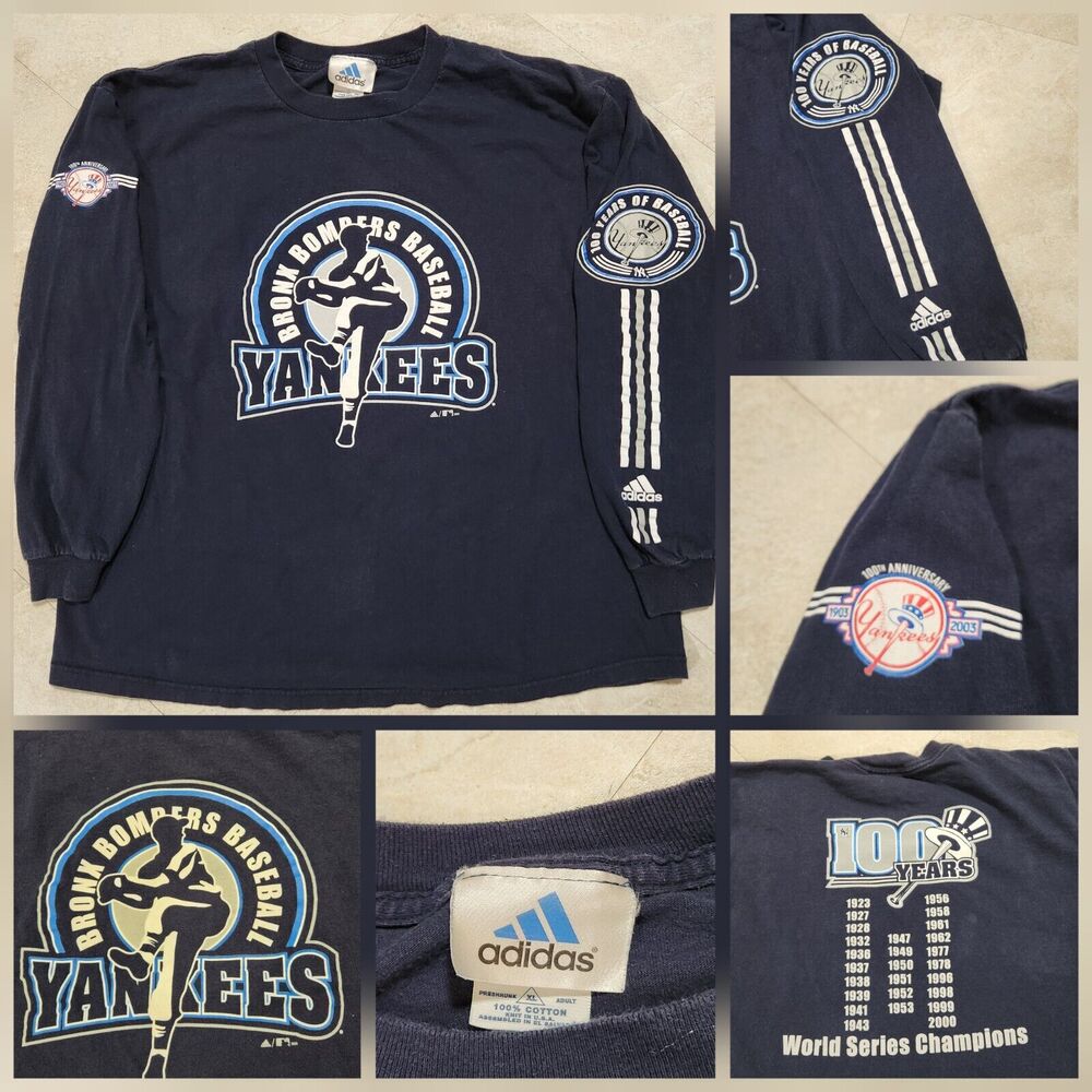 VTG Y2K New York Yankees 100 Years Anniversary Adidas Mens XL MLB 2003 T Shirt‎
